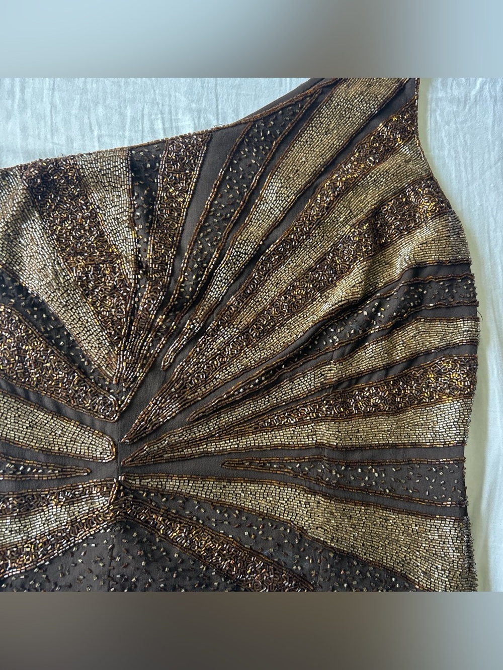 Insane Vintage Caché Beaded One ShoulderTop in Bronze. Shell 100% Pure Silk - Picture 4 of 11